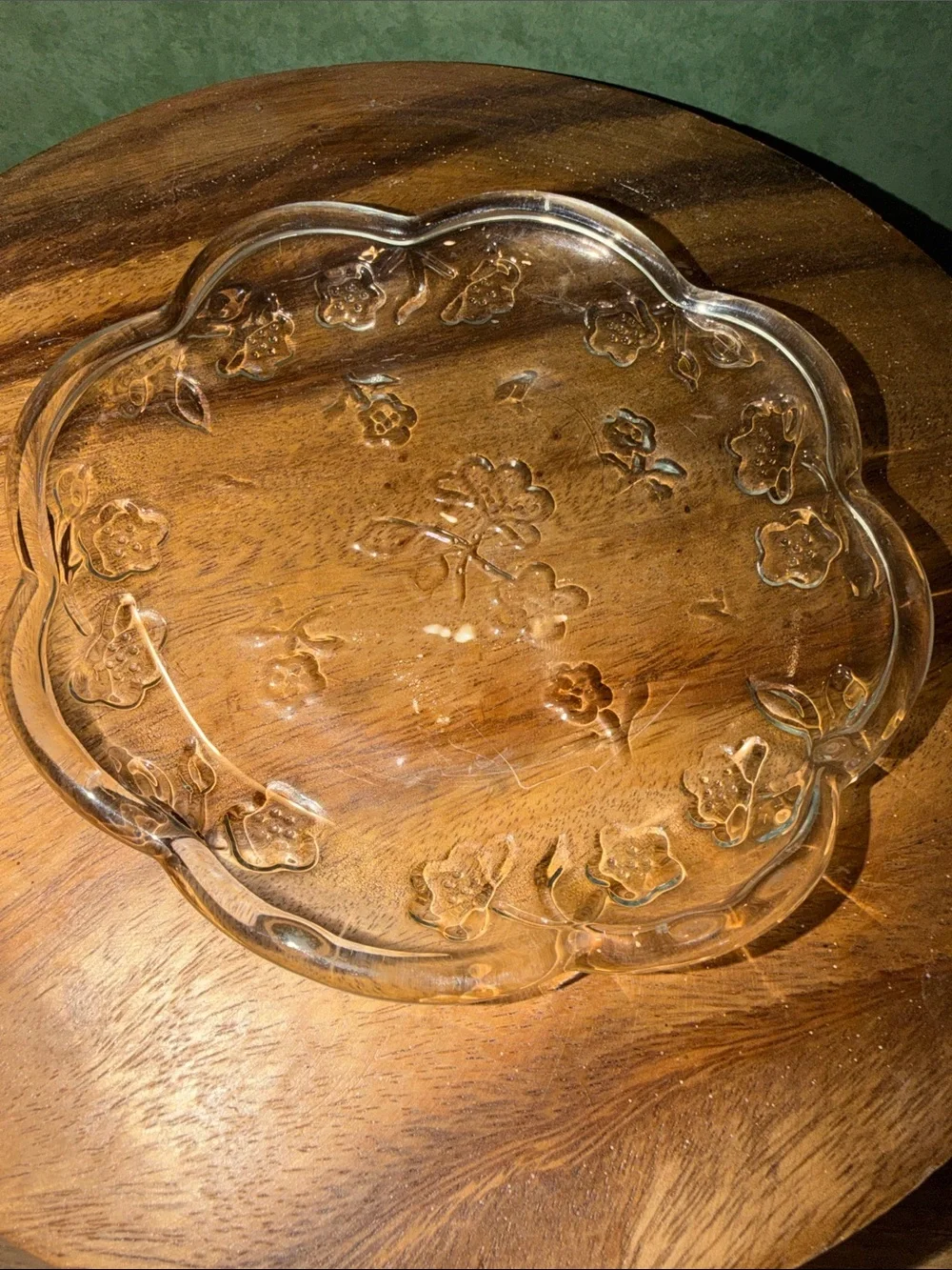 Anchor Hocking Clear Floral Scalloped Glass Serving Plate